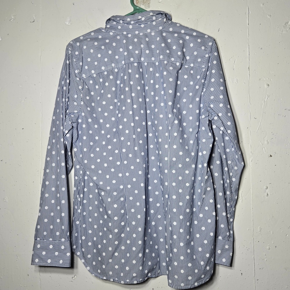Talbots Women Blue Striped Polka Dot Button Front Long Sleeve Shirt Large Career - Picture 2 of 7